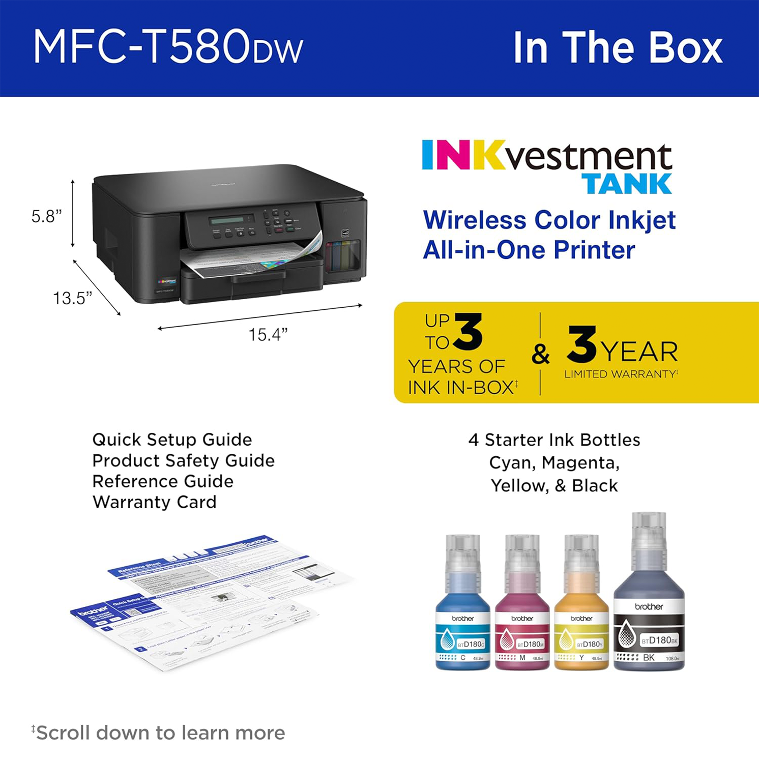 Brother INKvestment Tank 580 Wireless Color Inkjet All-in-One Printer - Image 5