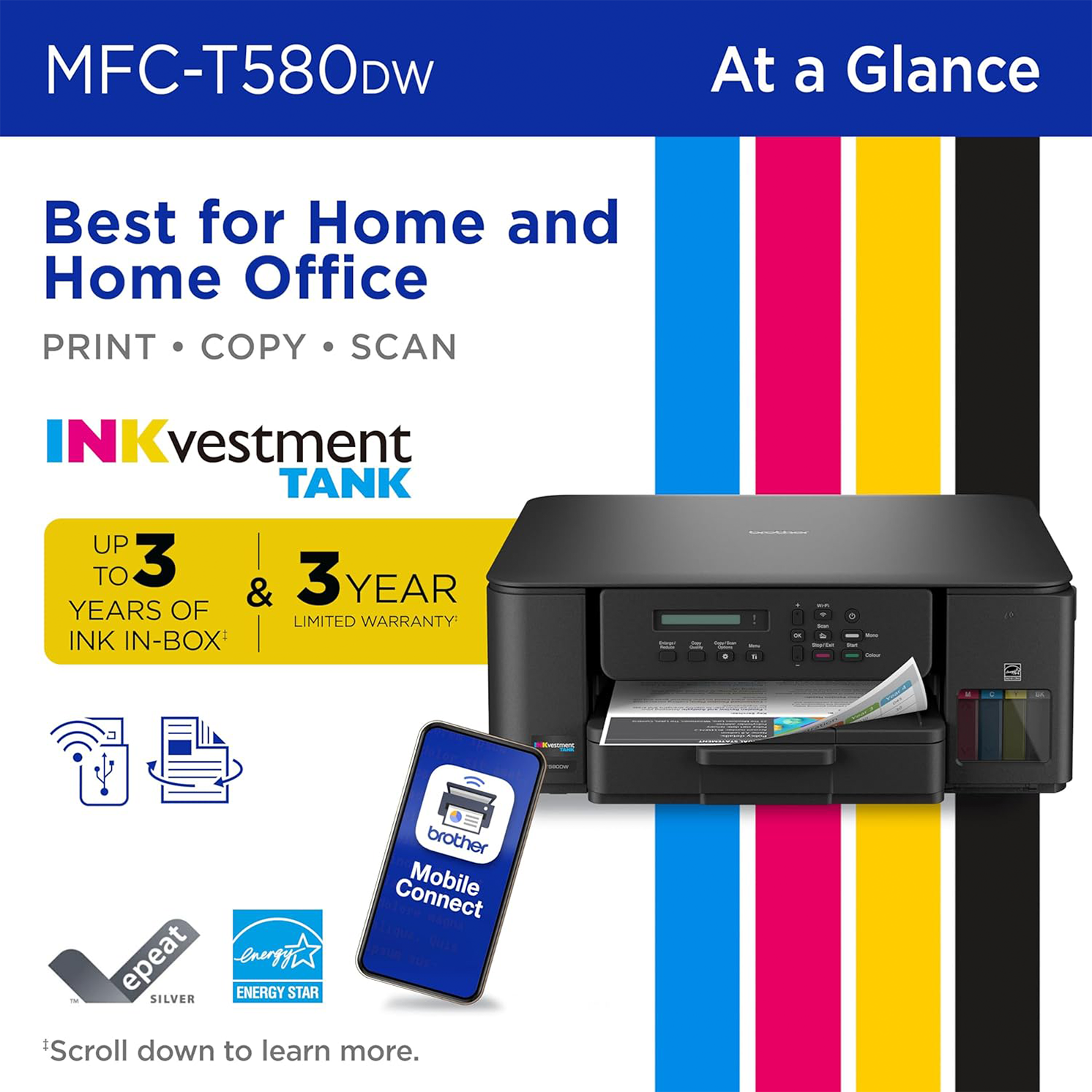 Brother INKvestment Tank 580 Wireless Color Inkjet All-in-One Printer - Image 4