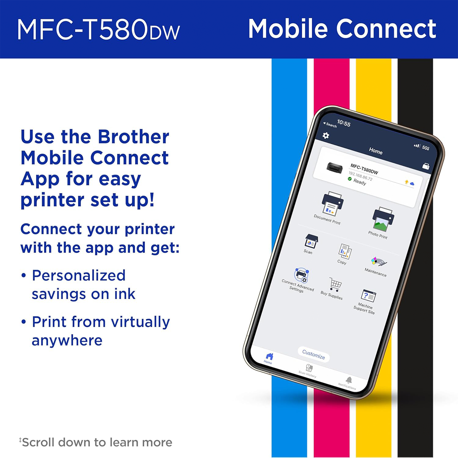 Brother INKvestment Tank 580 Wireless Color Inkjet All-in-One Printer - Image 2